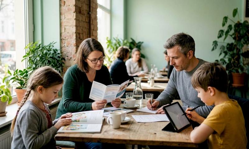Family reviewing health insurance documents at kitchen table