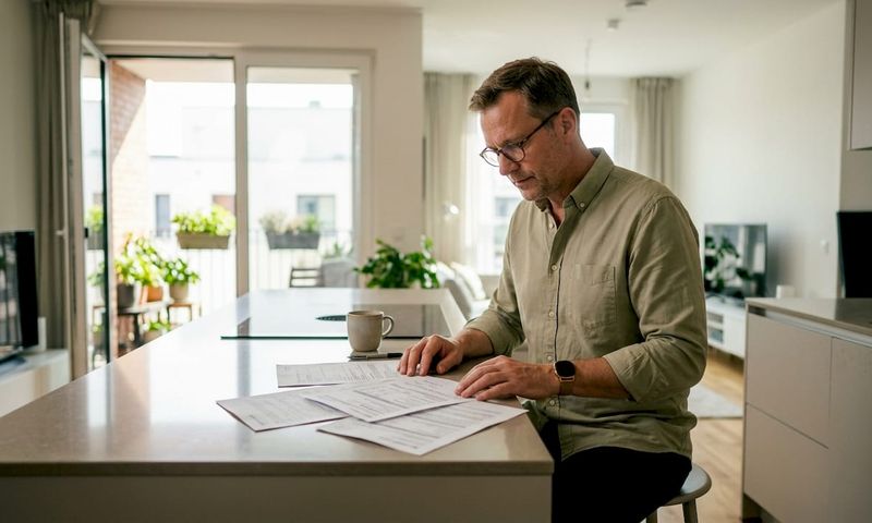Man reviewing health insurance documents at desk