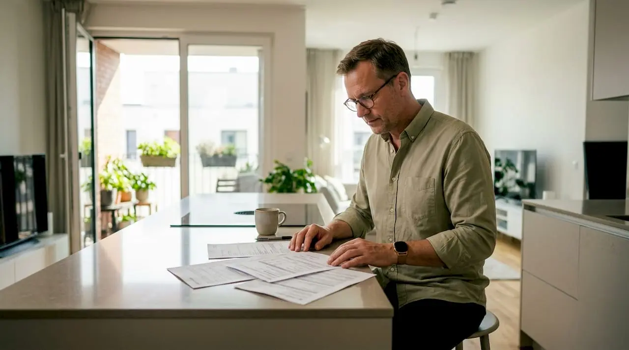 Man reviewing health insurance documents at desk