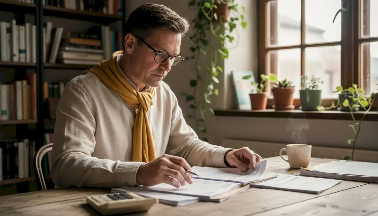 Professional reviewing German health insurance papers