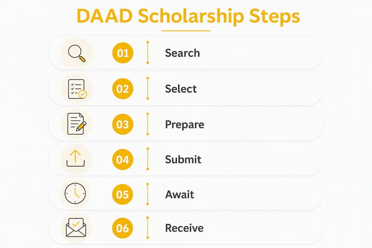 Infographic showing DAAD scholarship application steps