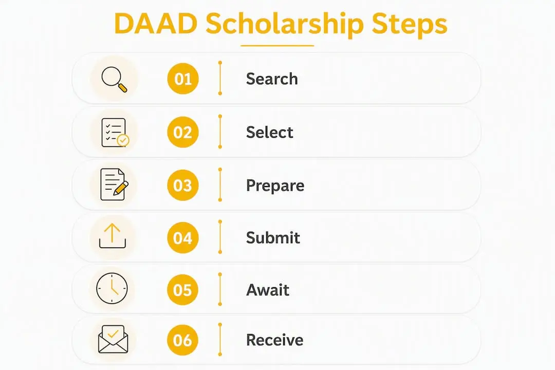 Infographic showing DAAD scholarship application steps