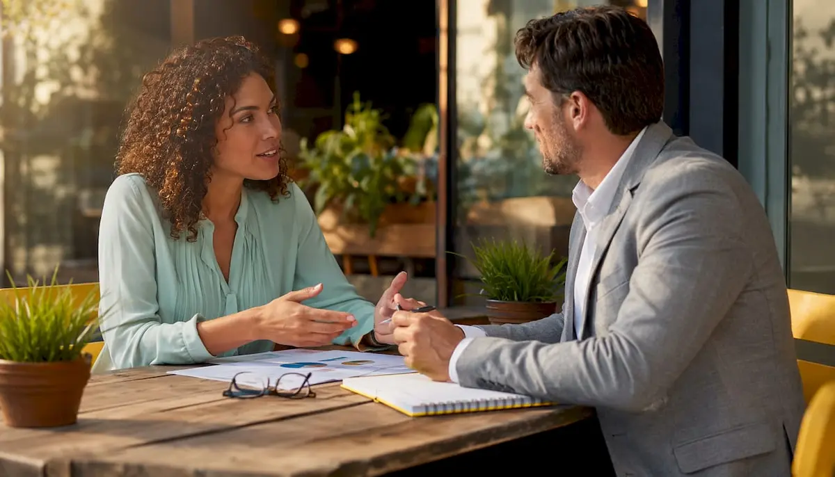 Two professionals discussing insurance policy changes