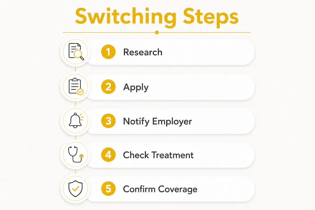 Infographic showing steps to switch health insurers mid-year