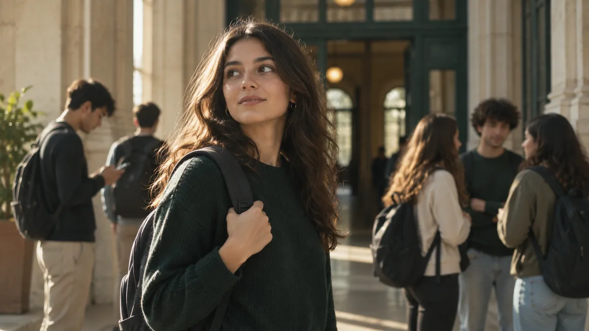 Ingresso di una scuola italiana al mattino presto: studenti con zaini che rientrano dopo l’estate, qualcuno controlla l’orar…