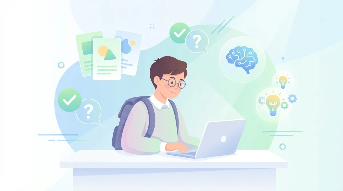 Illustrazione studente con metodi di studio efficaci e strumenti digitali