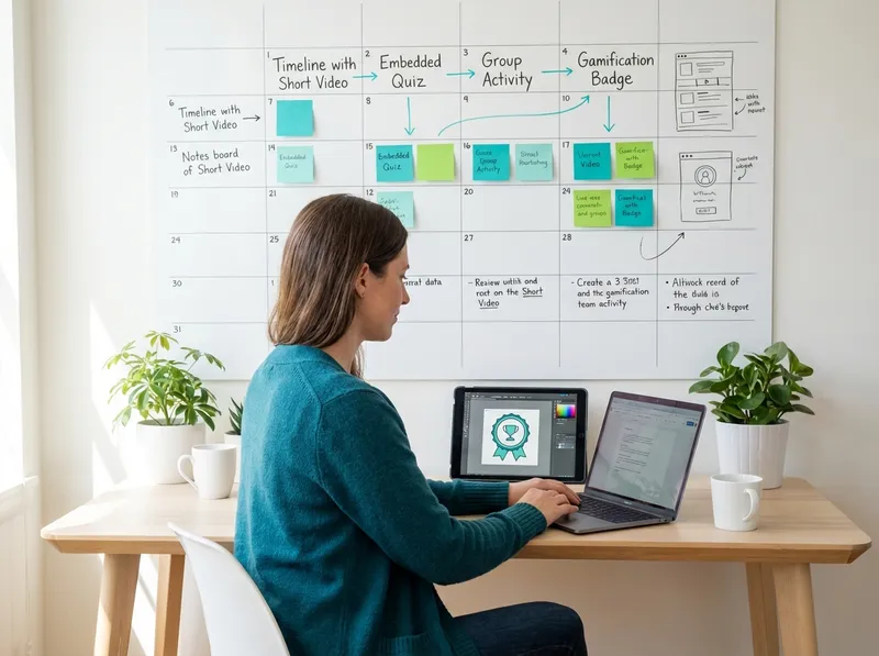 Content creation and interactive lessons: video, presentations, gamification, and digital labs