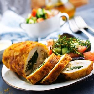 backed chicken roll with spinach and cheese