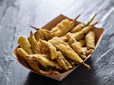 crispy fried okra in container