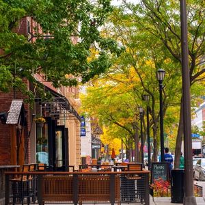 CLEVELAND, OH - OCTOBER 5: The trendy club and restaurant district of West 6th Street in Cleveland Ohio, with al fresco dining on the sidewalks, begins to come alive on an October morning.