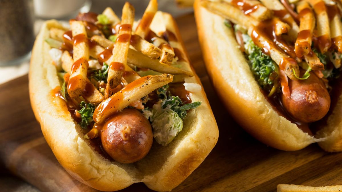 Homemade Cleveland Polish Boy Sandwich with BBQ and French Fries