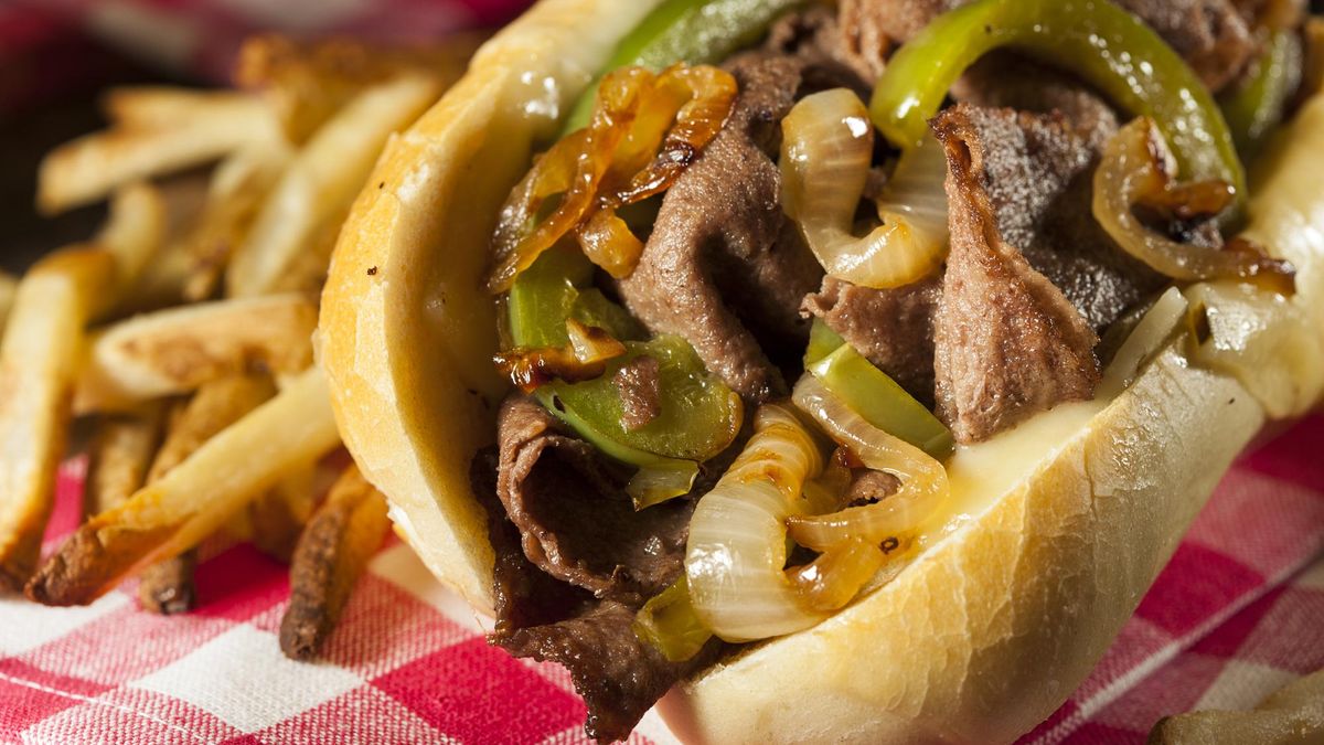Homemade Philly Cheesesteak Sandwich with Onions and Peppers