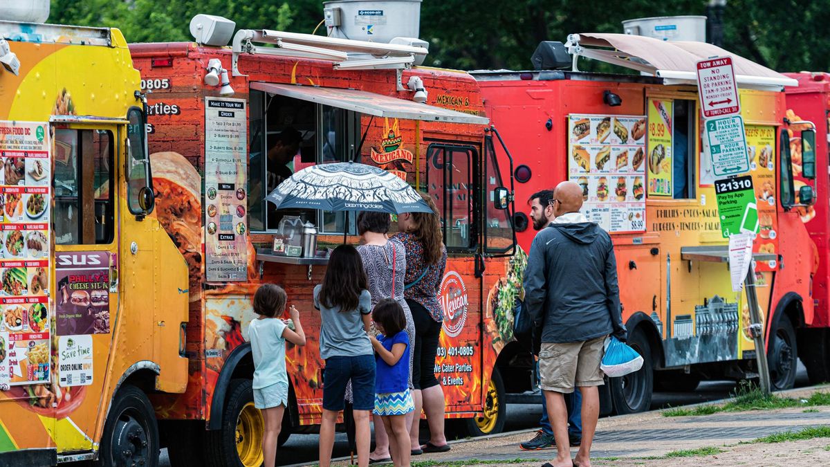 Washington DC, USA - June 9, 2019: Food trucks and people on the National Mall