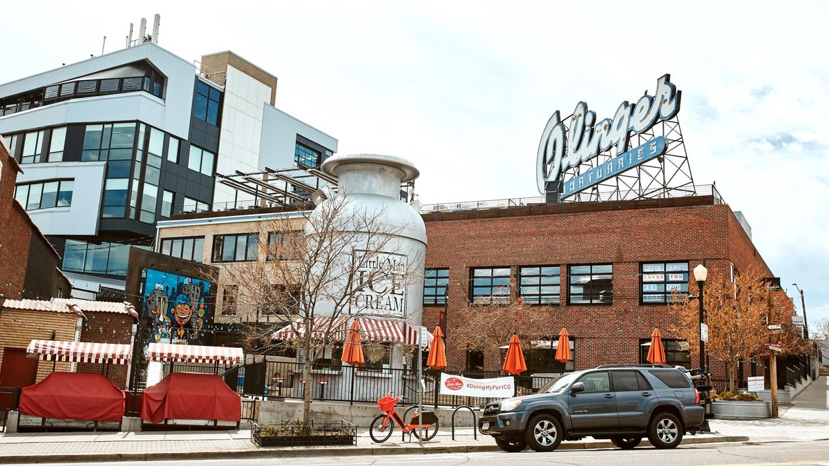 Denver, Colorado - May 1st, 2020: Exterior of Little Man Ice Cream in the LoHi neighborhood of Downtown Denver. Lower Highlands