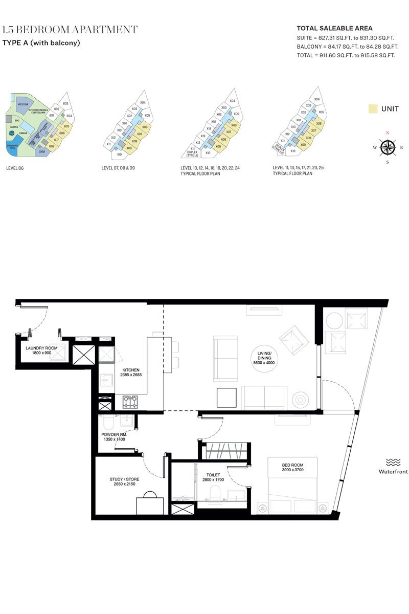 1.5 Bedroom, Type A (With Balcony) to Type D (With Balcony)
