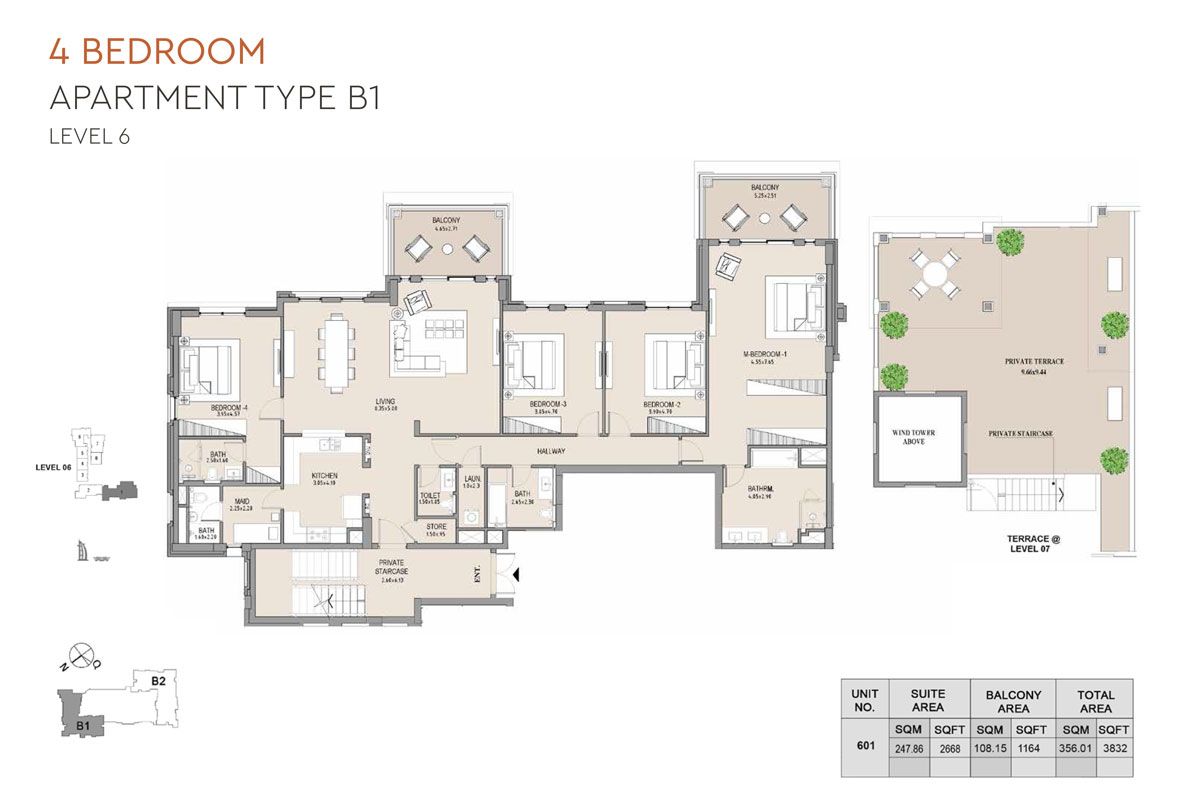 4 BR, Building 2, Type A, Levels 3 to 7 to Type-B1-Level-6-Unit-601