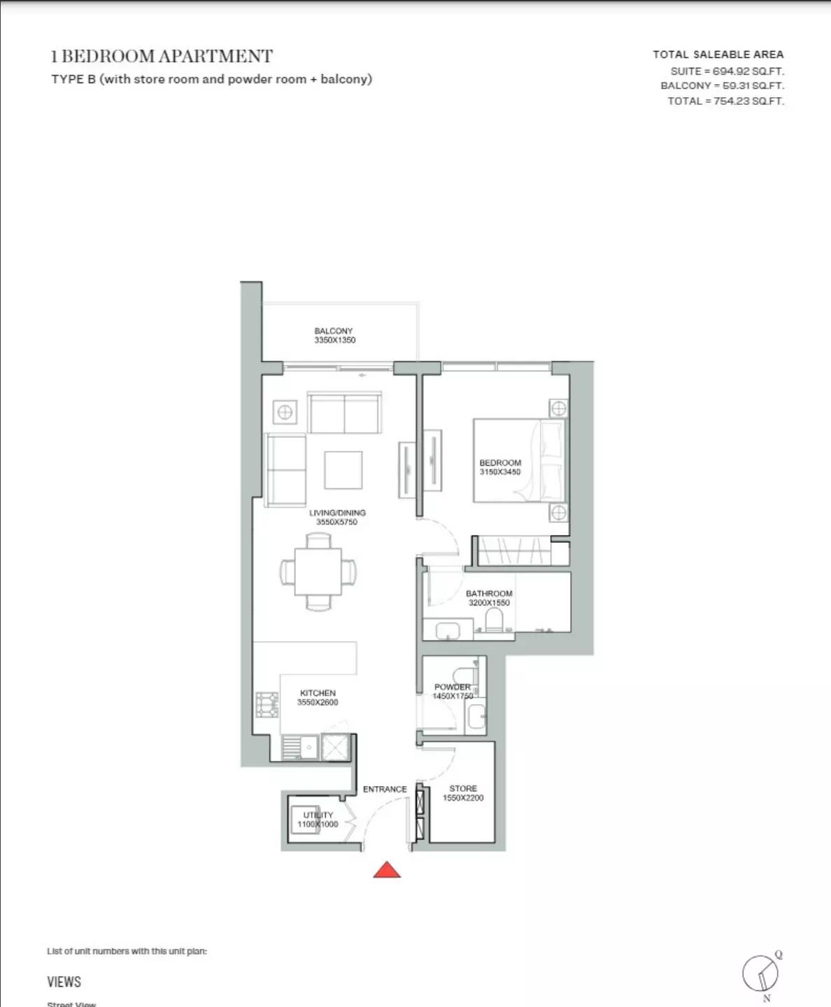 Type A (with study room and powder room + balcony) Variant 1