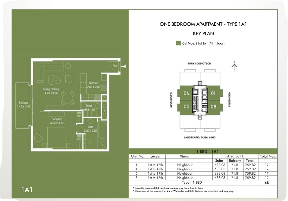 1 Bedroom Apartment Type 1A1