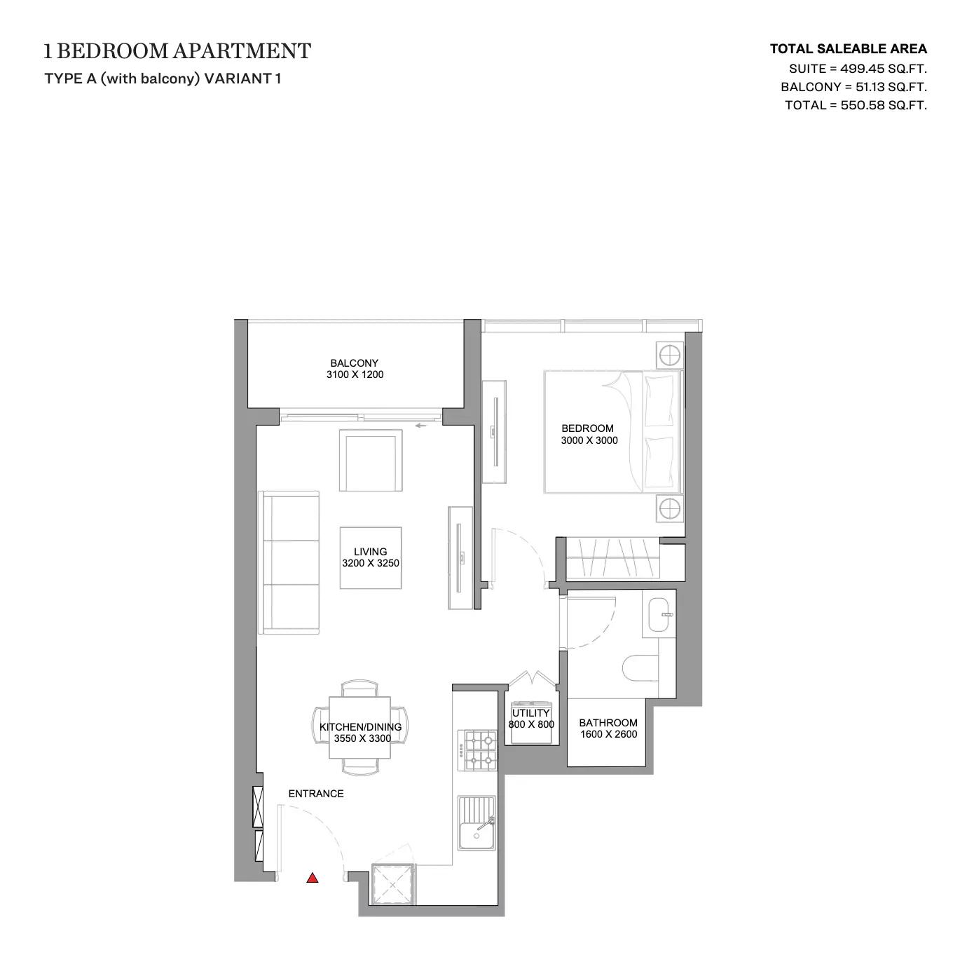 Type A (with balcony) Variant 1