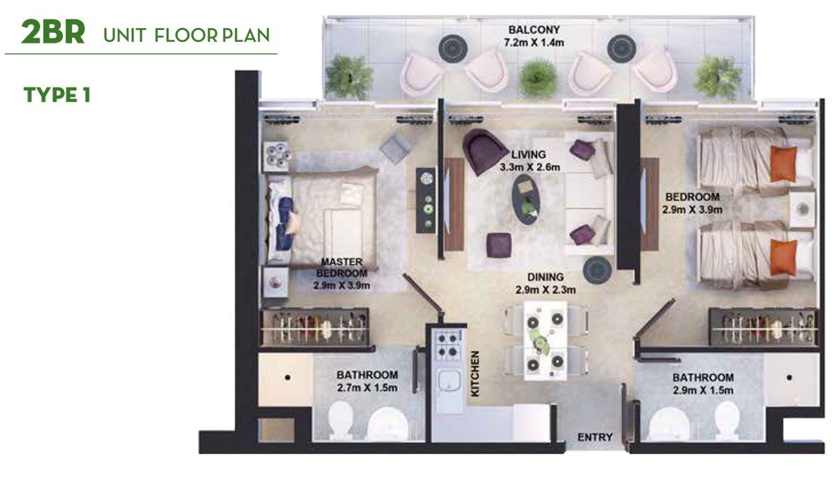 2 Bedroom Type 2 to Unit-layout-2bd