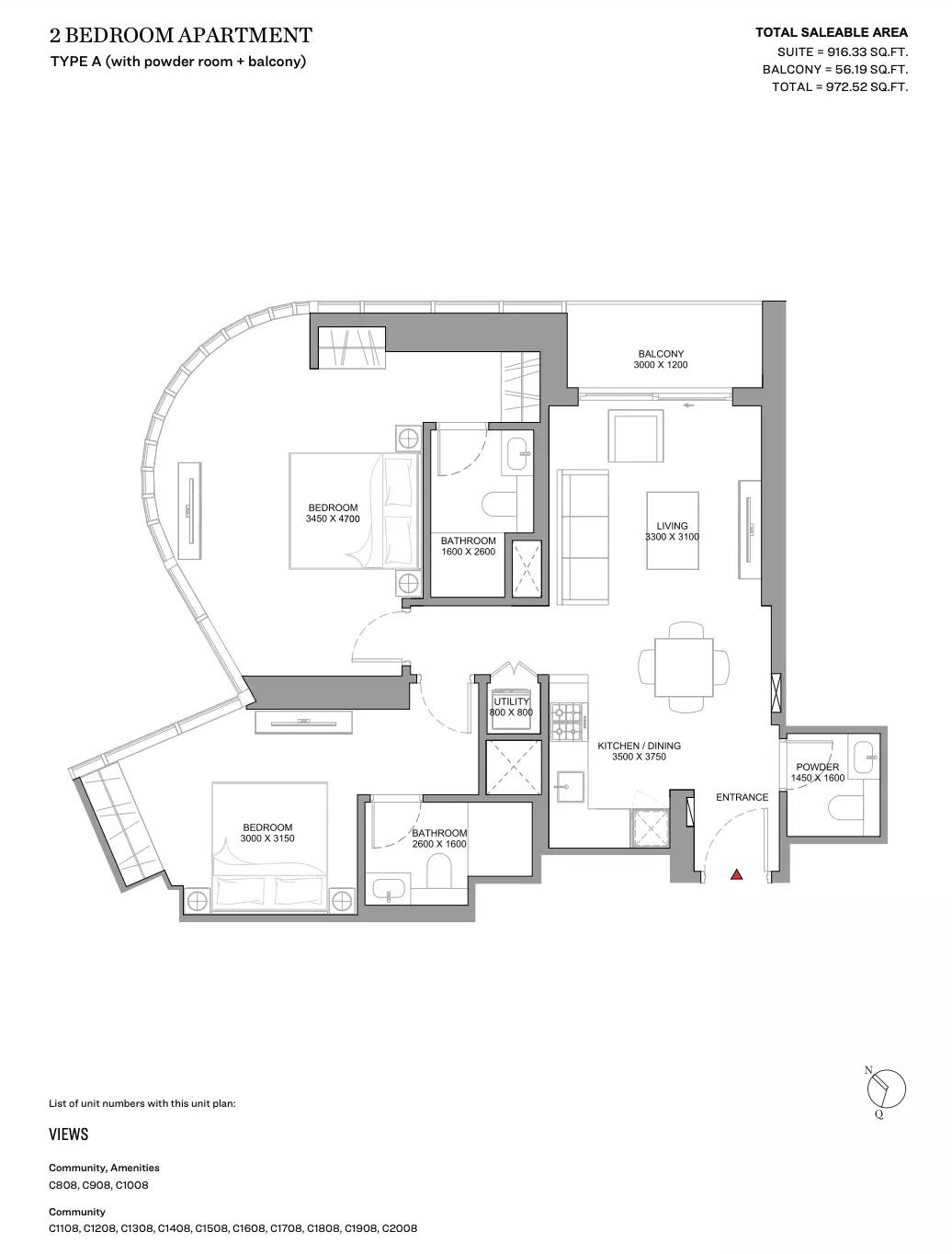 Type A (with powder room + balcony)