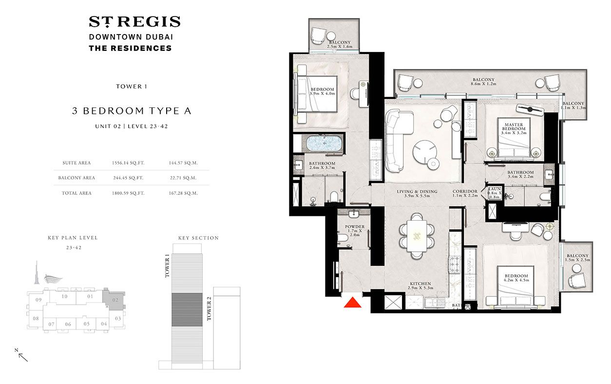 Type A, Unit 02, Level 23-42 to Type D1, Unit 10, Level 44