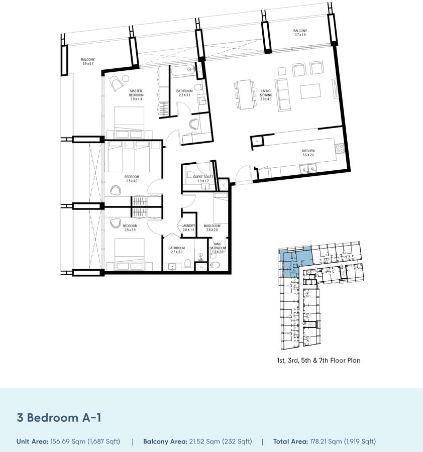 3 Bedroom A-1 to 3 Bedroom A-2