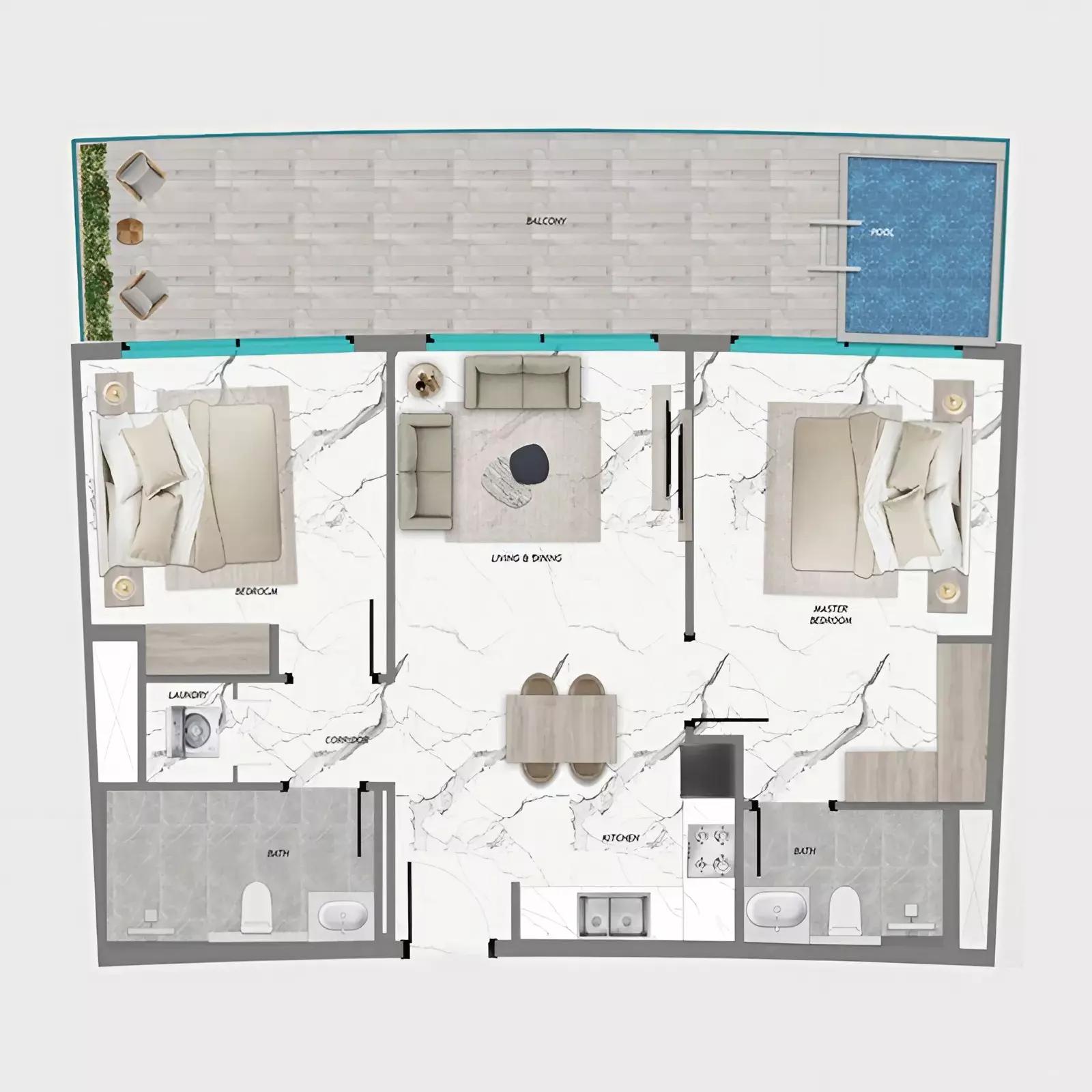 Type A | 2 bedroom + pool