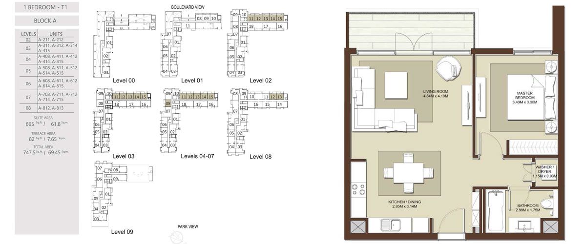 3 Bedroom-Total-Area-1072 sq.ft to 3 Bedroom-Total-Area-825 sq.ft