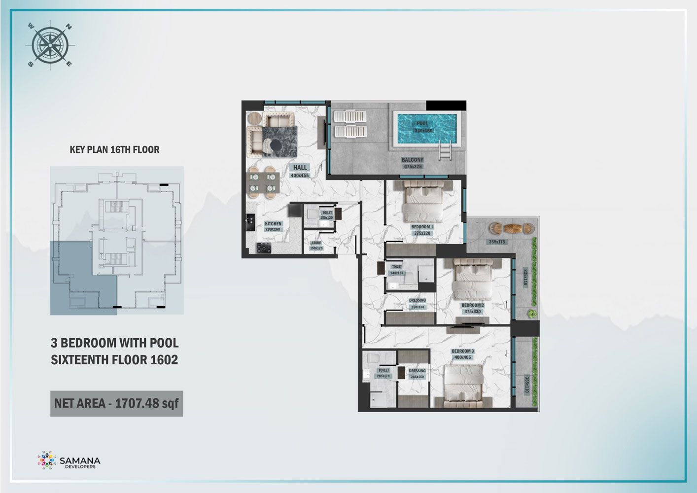 Unit 1602, Private Pool to Unit 1604, Private Pool