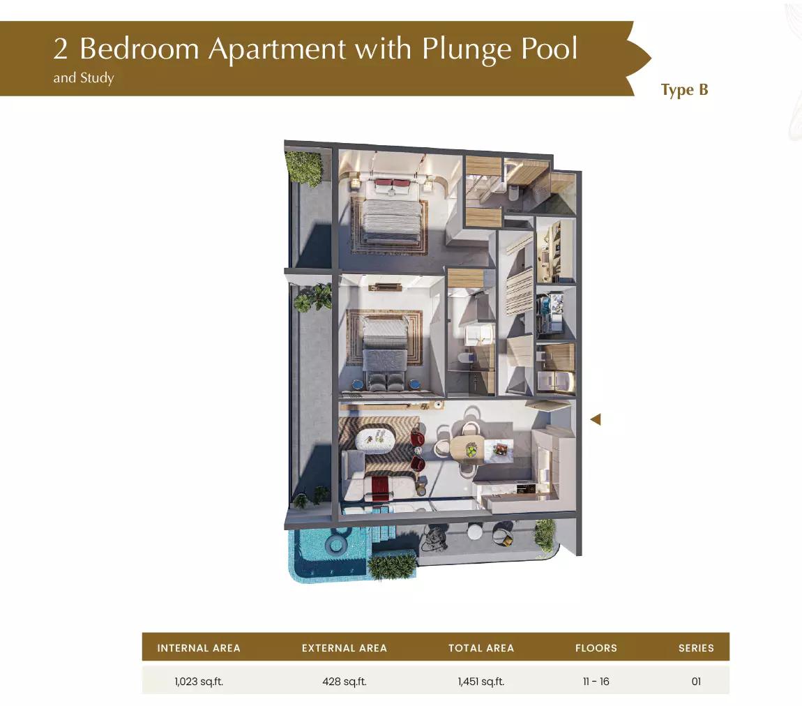 2 Bedroom with Plunge-pool, Study-Type B