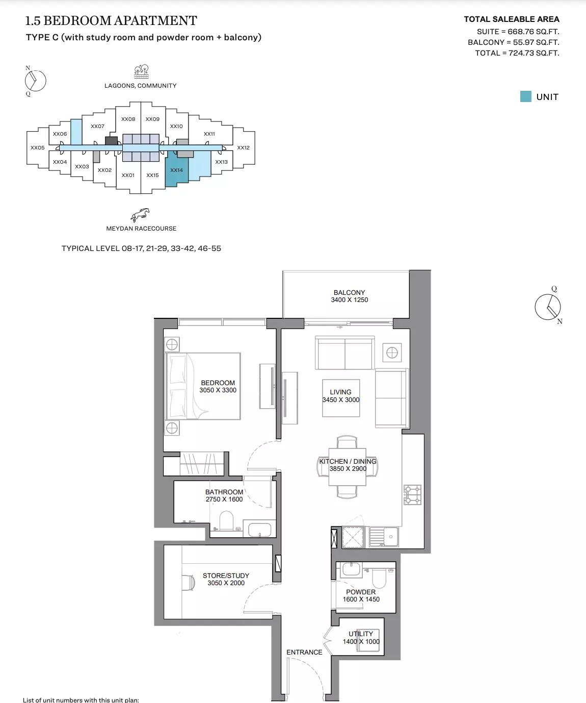 Type C (with study room and powder room + balcony)