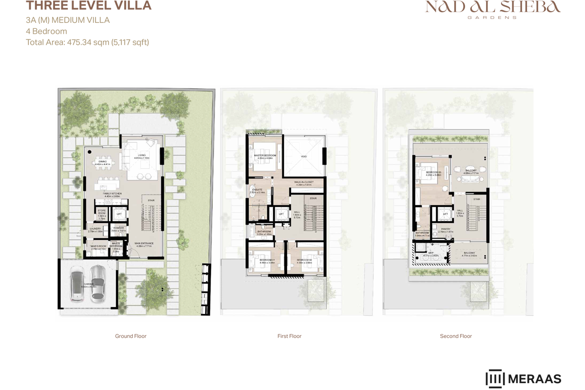 Three Level, 3A (M) Medium Villa to Three Level, 4B Large Villa