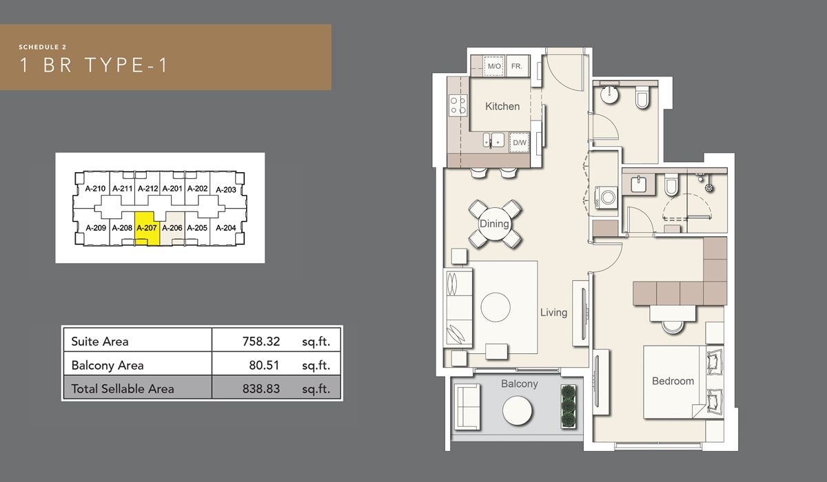 1 bedroom type 1 to 1 bedroom type 4