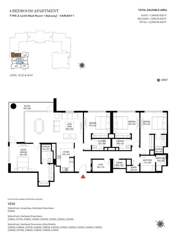 Type A (with Maid Room + Balcony)-Variant 1 to Type C (with Maid Room + Balcony)-Variant 1