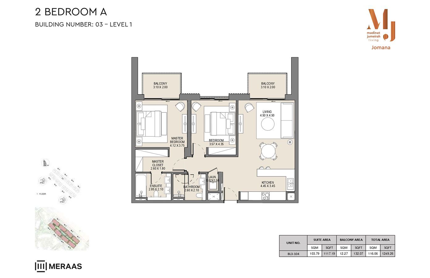 2 Bedroom A, Level 3-4 to Type C, Level Ground, Unit BL3-G02