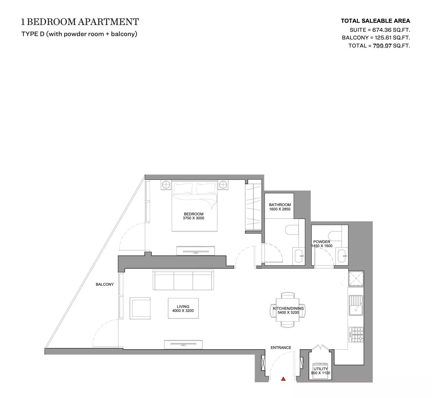 Type D (with powder room + balcony)