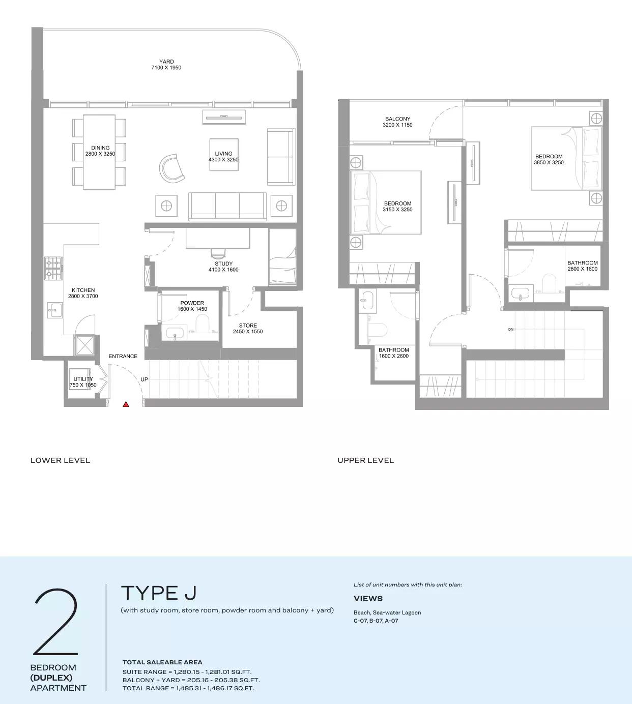 Type J | (with study room, store room, powder room and balcony + yard)