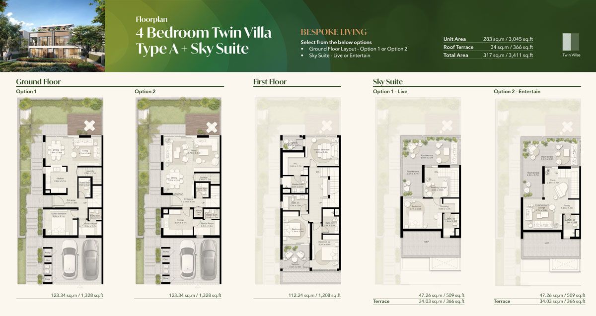 4 Bedroom Twin Villa, Type A + Sky Suite to 4 Bedroom Twin Villa, Type B + Sky Suite