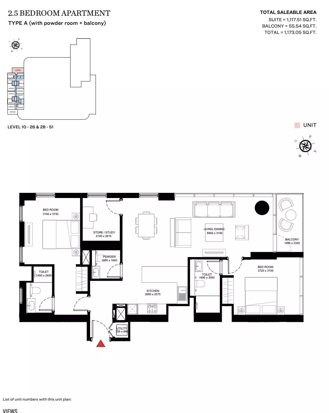 Type A (With Powder Room + Balcony) - Variant 1