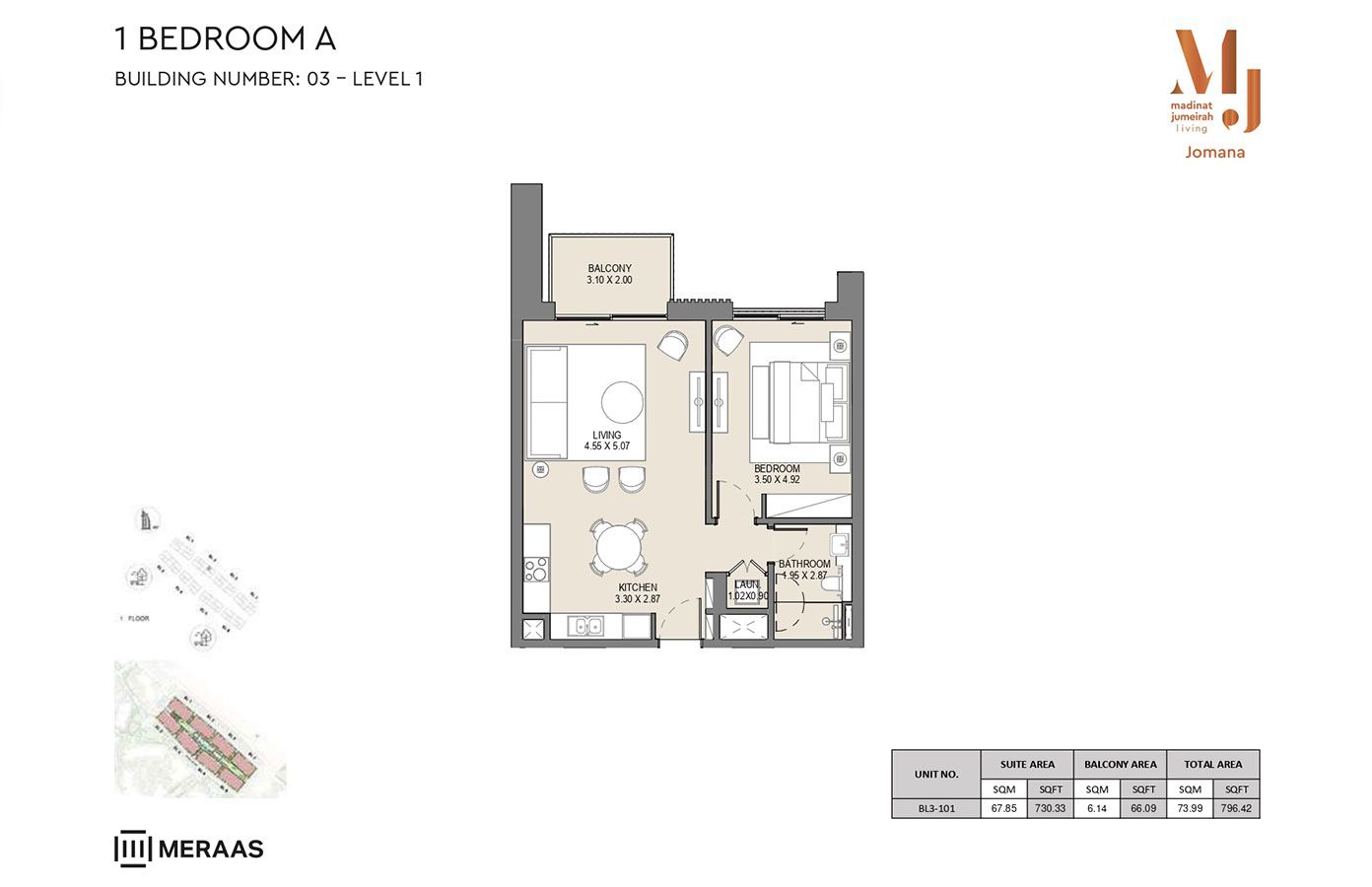 1 Bedroom A, Level 2 to Type B, Levels 3-4, Unit BL5-306-406
