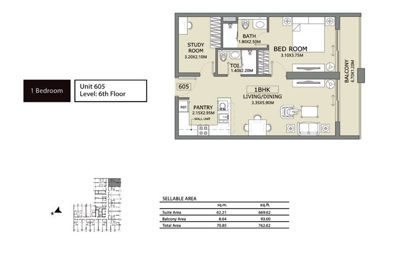 1 Bedroom, Unit-605