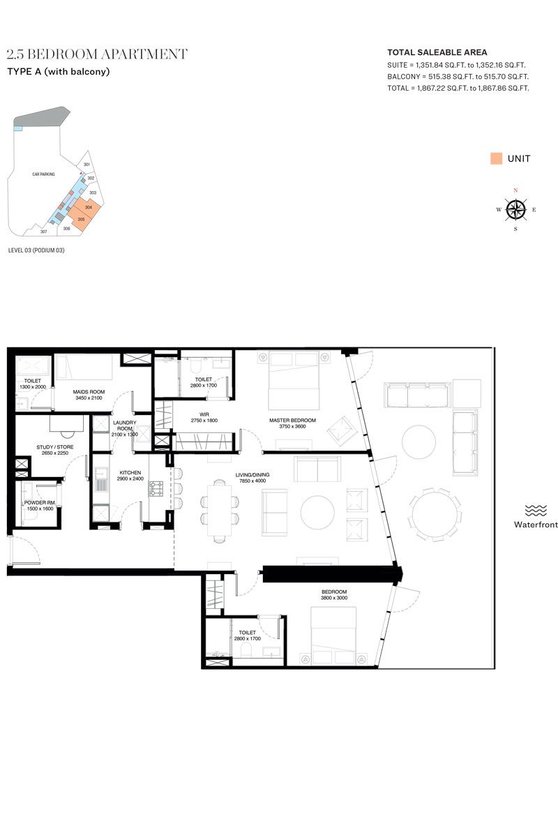2.5 Bedroom, Type A (With Balcony) to Type H (With Balcony)