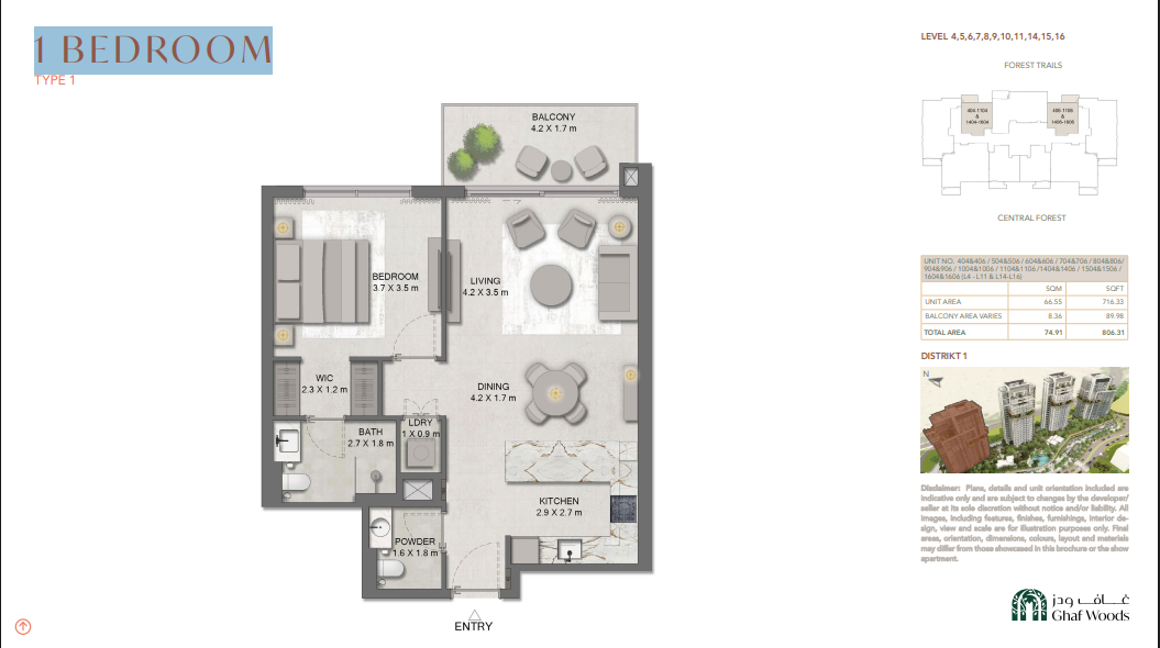1 BEDROOM TYPE 1 LEVEL 4,5,6,7,8,9,10,11,14,15,16