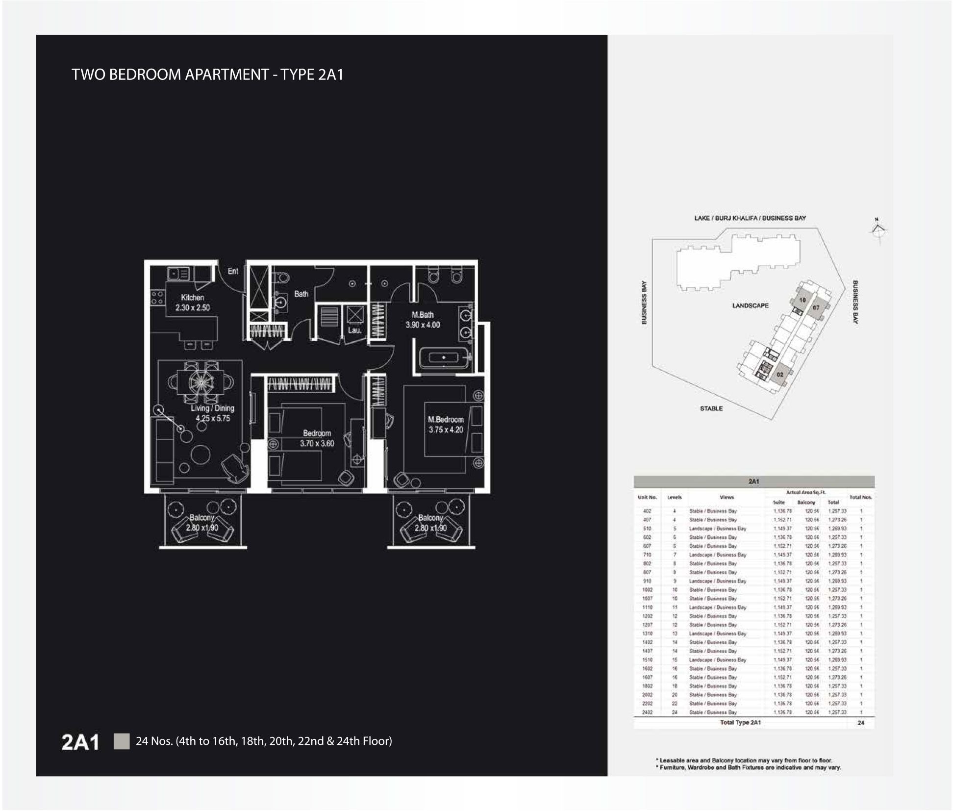 2 Bedroom Apartments Type 2A1 - 1257 to 2 Bedroom Apartments Type 2H1 - 1183