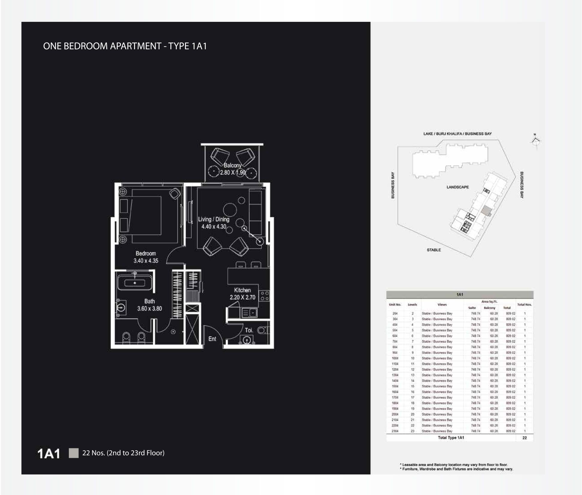 1 Bedroom Apartments Type 1A1 - 809.02 to 1 Bedroom Apartments Type 1H4 - 831