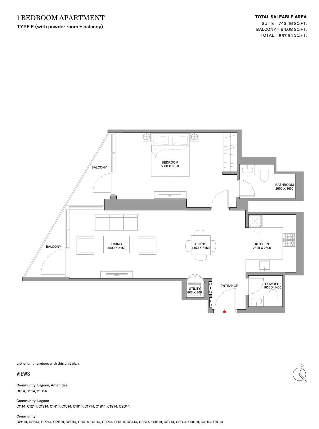 Type E (with powder room + balcony)