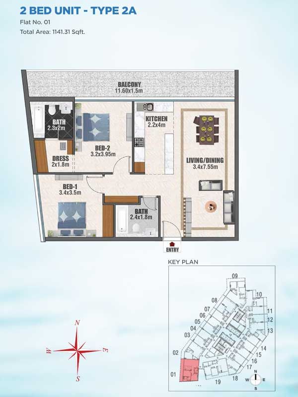 2 BED UNIT - TYPE - 2A to 2 BED UNIT - TYPE - 2B