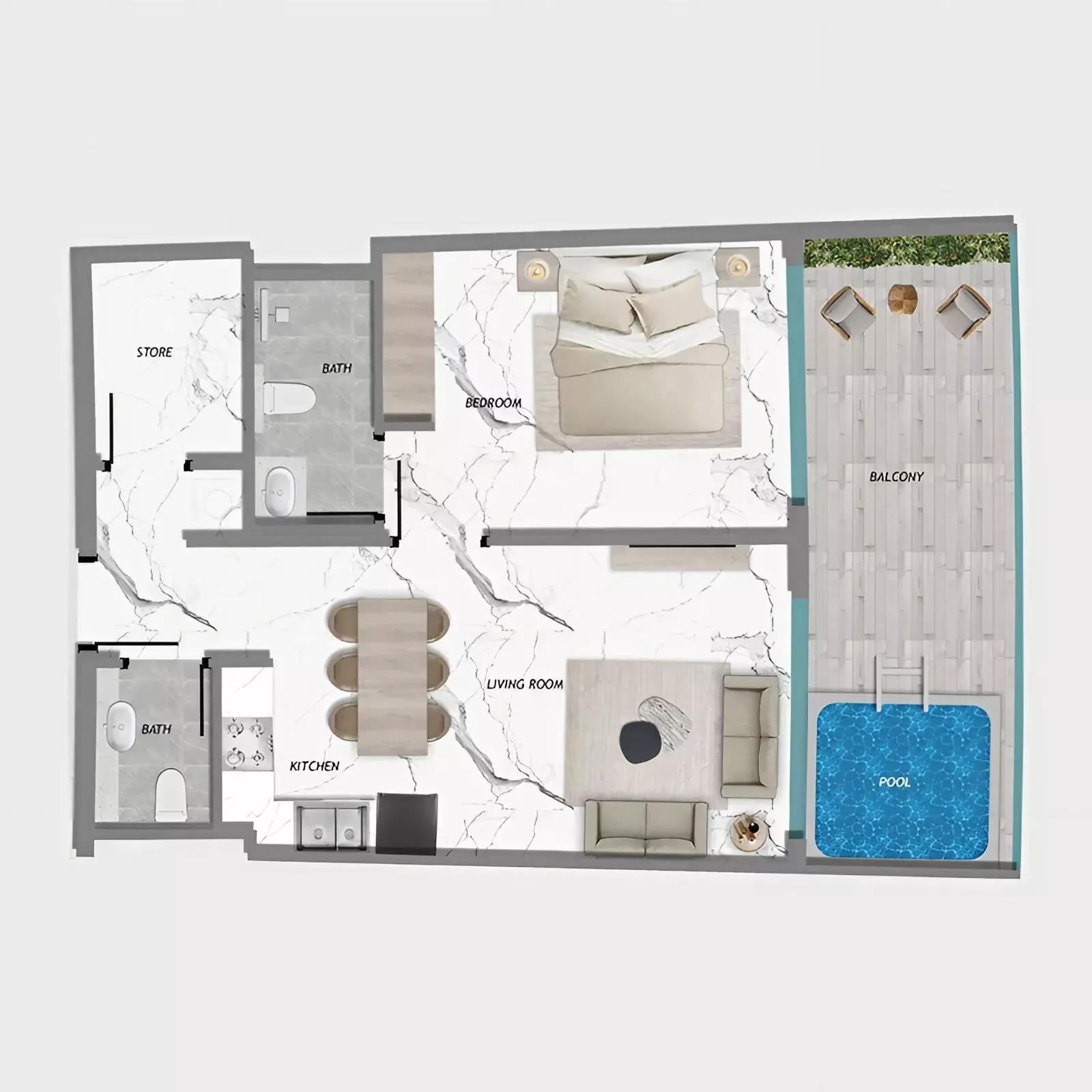 Type A | 1 bedroom + pool