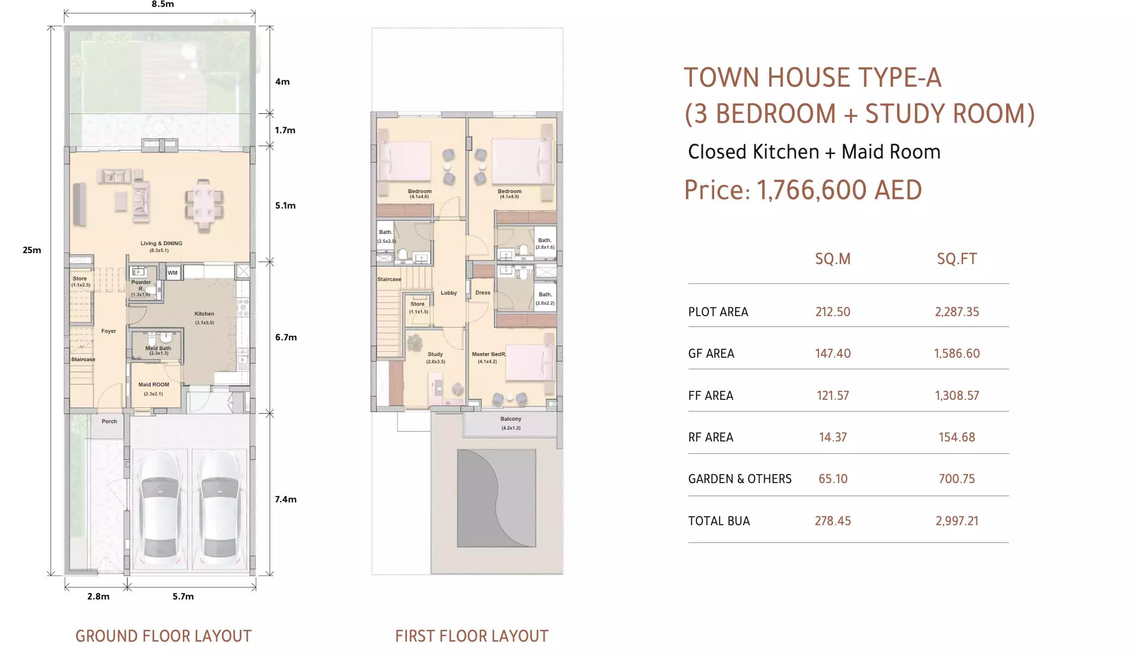 Type-A (3 Bedroom + Study Room) Closed Kitchen + Maid Room